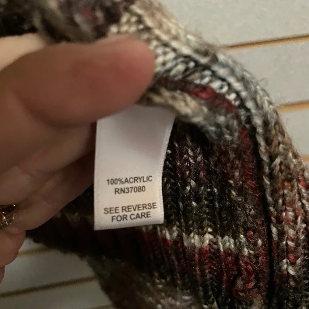 Cato Womens XL Striped Open Front Knit Vest‎ Brown Burgundy Shawl Collar RN37080
